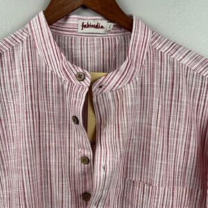 Fabindia Men's Casual Red and White Striped Shirt small India tunic